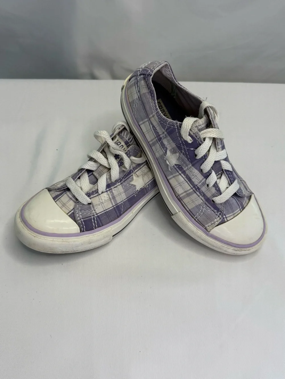 Converse One Star Kids Size 12 Purple Plaid Low-Top Sneakers GUC